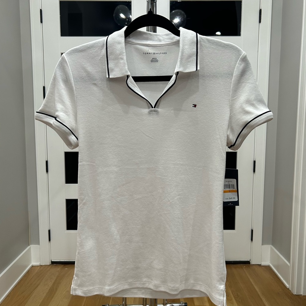 Tommy Hilfiger White Polo with Black Contrast Piping